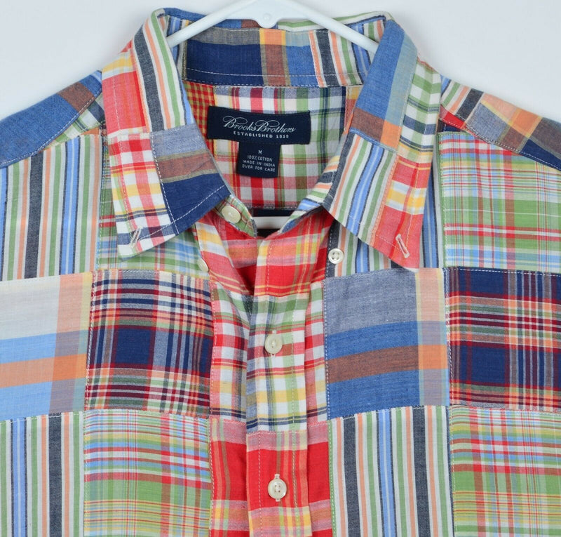 Brooks Brothers Men's Sz Medium Patchwork India Madras Plaid Short Sleeve Shirt