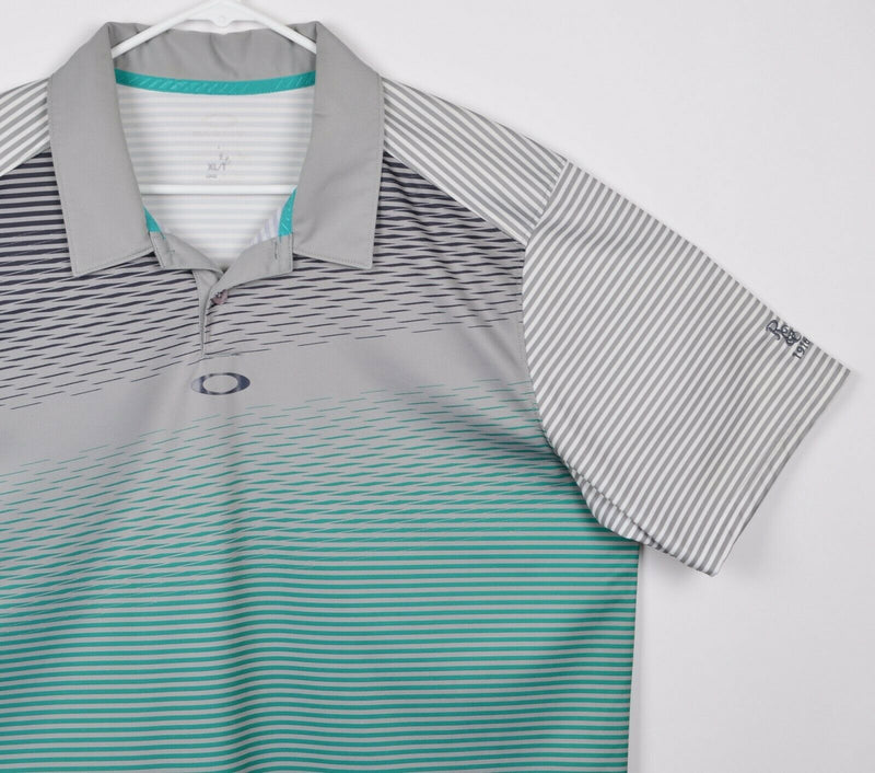 Oakley Hydrolix Men's Sz XL Regular Fit Gray Green Striped Polo Golf Shirt