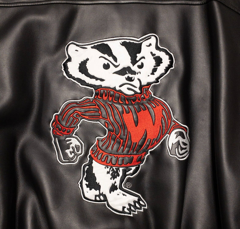 Wisconsin Badgers Faux Leather Jacket Men's Large Steve & Barry's Black Red NCAA