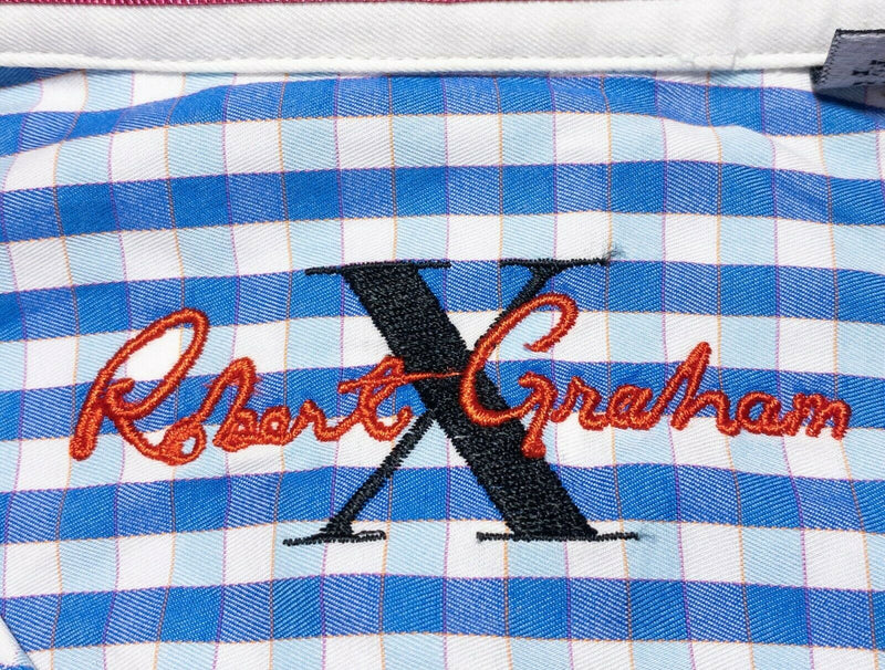 Robert Graham X Shirt Men's Medium Blue Check Flip Cuff Red Ribbon Long Sleeve