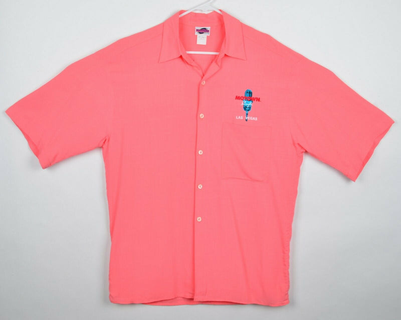 Vtg Motown Cafe Las Vegas Men's Sz Large 100% Rayon Peach Pink Hawaiian Shirt