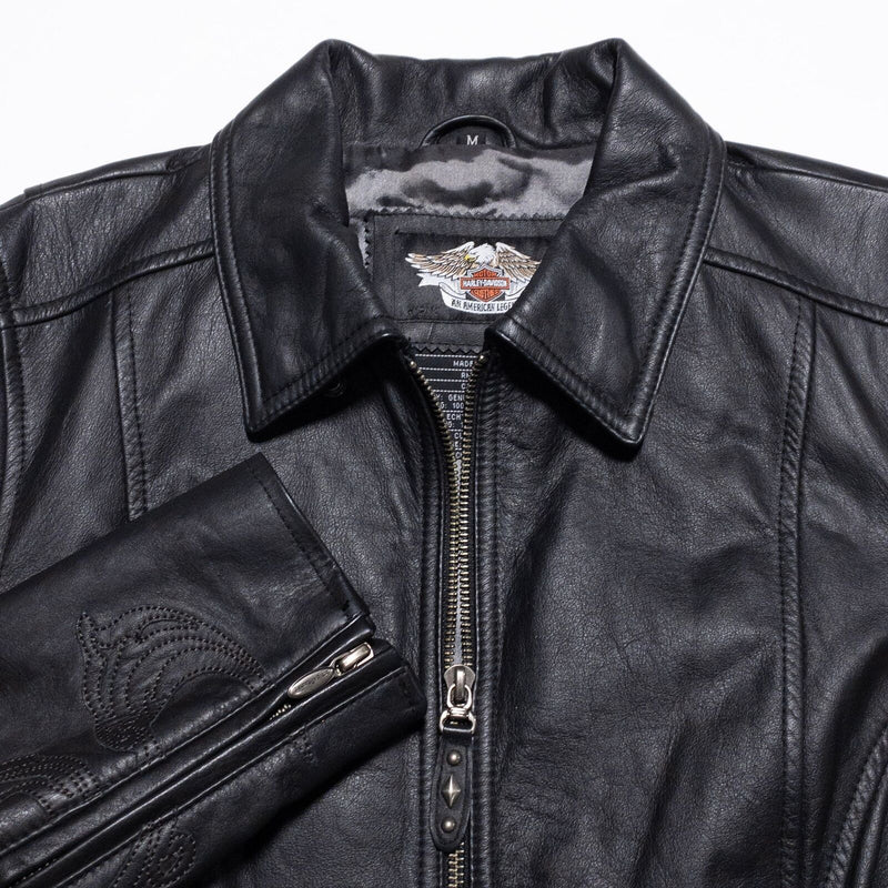 Harley-Davidson Leather Jacket Women's Medium Embroidered Biker Black HOLE