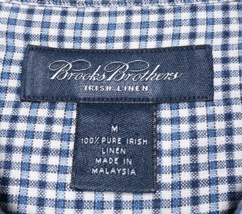 Brooks Brothers Irish Linen Shirt Medium Men's Blue White Check Button-Down