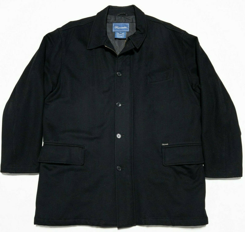 Faconnable Men's XL Wool Quilt-Lined Solid Black Full Zip Button-front Overcoat