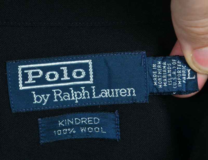 Polo Ralph Lauren Men's Large 100% Wool Solid Black Kindred Flannel Shirt