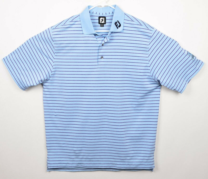 FootJoy Men's Sz Large Logo Collar Blue Striped FJ Performance Golf Polo Shirt