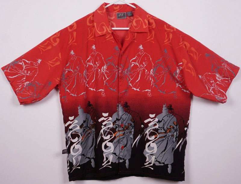 Vintage 90s Samurai Men's XL Asian Anime Red O.X Polyester Hawaiian Camp Shirt