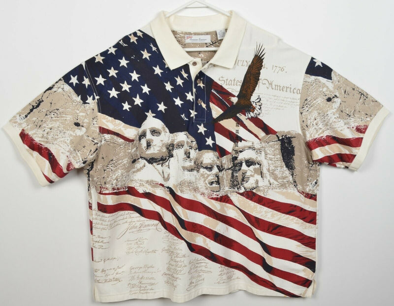 Mount Rushmore Men's 2XL American Summer USA Patriotic Flag Eagle Polo Shirt