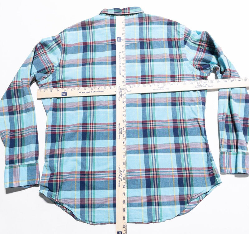 Polo Ralph Lauren Pearl Snap Western Shirt Men's XL Aqua Blue Plaid Long Sleeve