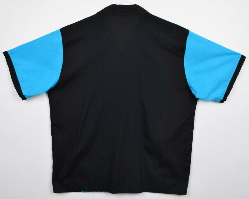 Hilton Bowling Retro Men's Large Blue Black Rockabilly Embroidered Shirt