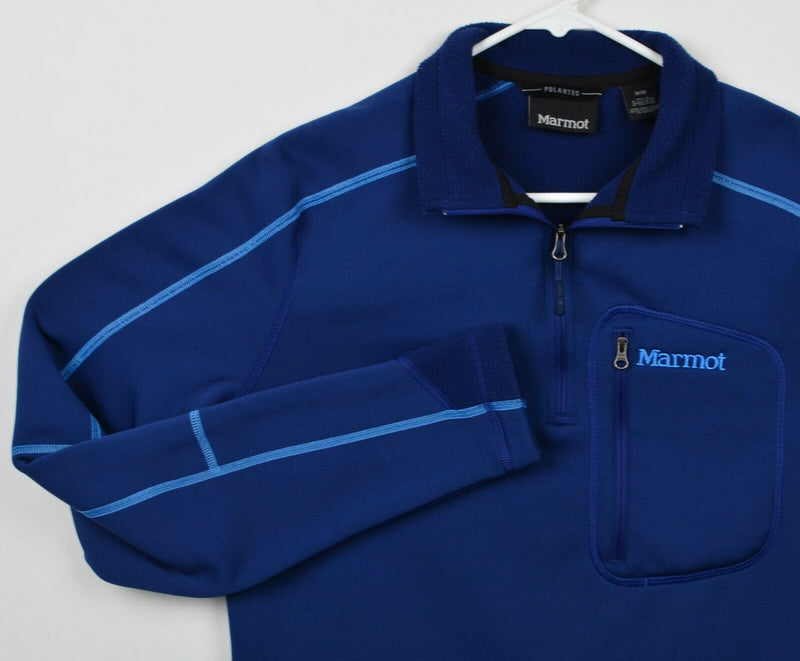 Marmot Polartec Men's Sz Medium 1/4 Zip Blue Fleece Softshell Pullover Jacket