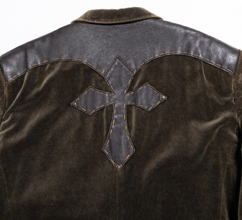 Affliction Velvet Blazer Jacket Men's XL/48-50 Leather Cross Patches Embroidered