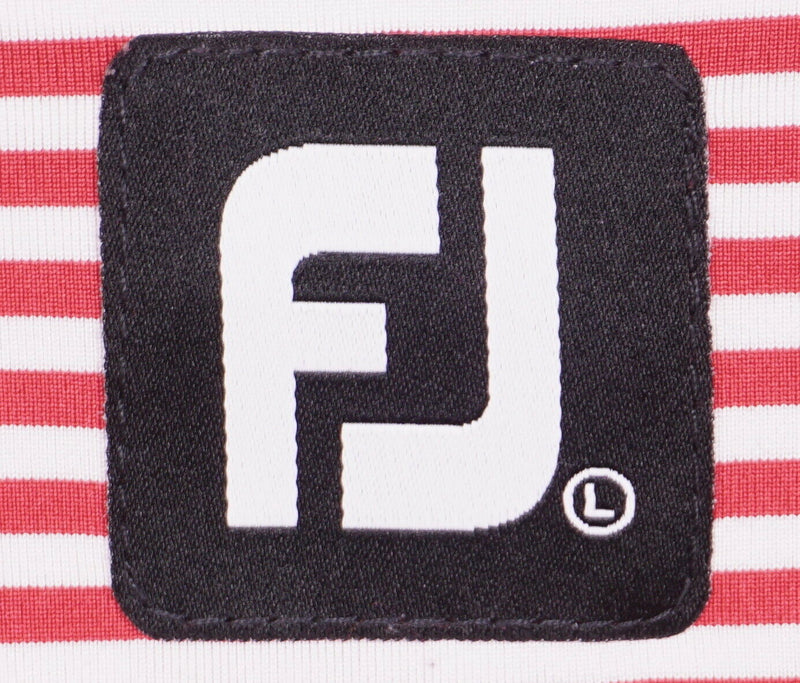 FootJoy Men's Large Logo Collar Tour Issue Red White Striped Golf Polo Shirt