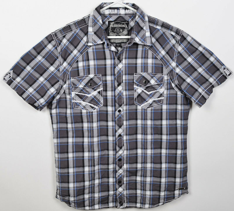 Buckle Black Men's Large Athletic Fit Snap-Front Gray Plaid Cotton Spandex Shirt