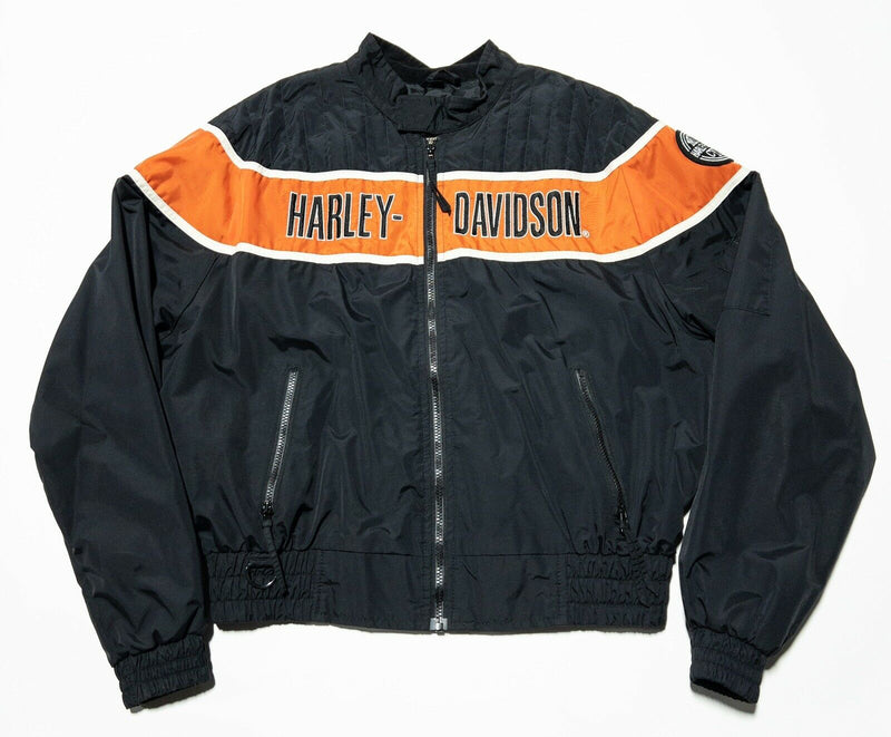 Harley-Davidson Racing Men's XL Black Orange Stripe Nylon Vintage Biker Jacket