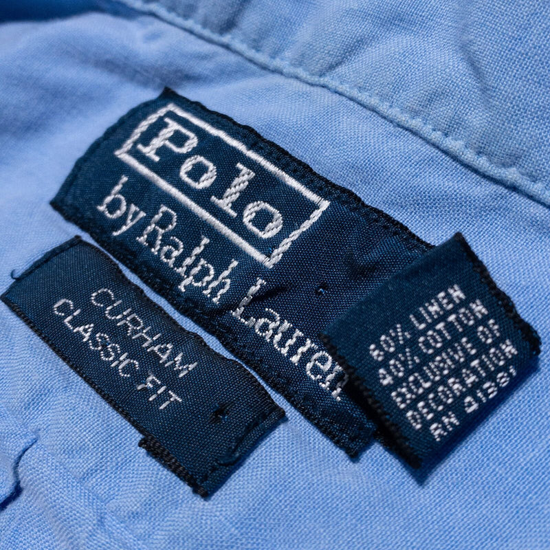 Polo Ralph Lauren Linen Camp Shirt Men's XL Loop Collar Blue Curham Vintage 90s