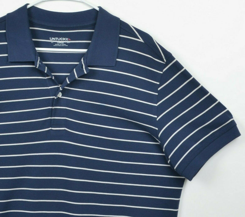 UNTUCKit Men's Sz Large Navy Blue Striped Pima Cotton Polo Shirt