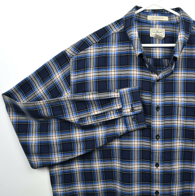 L.L. Bean Men's 2XLT (2XL Tall) Scotch Plaid Flannel Navy Blue Button-Down Shirt