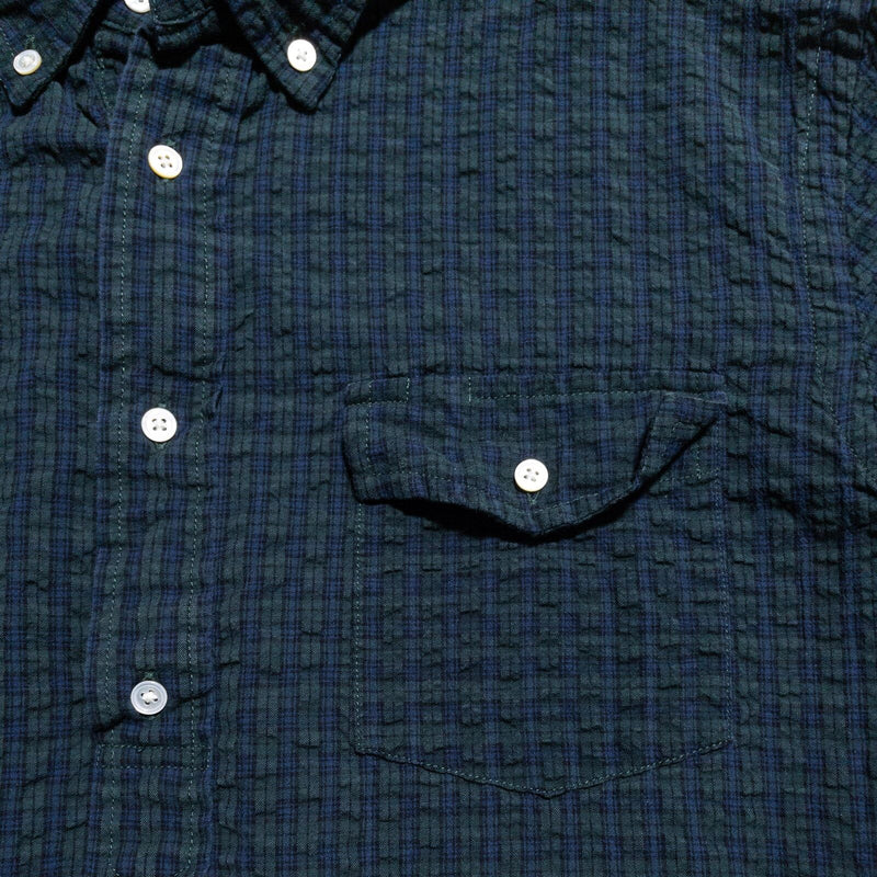 J. Press Popover Shirt Mens XL Seersucker Collared Green Blue Plaid Short Sleeve