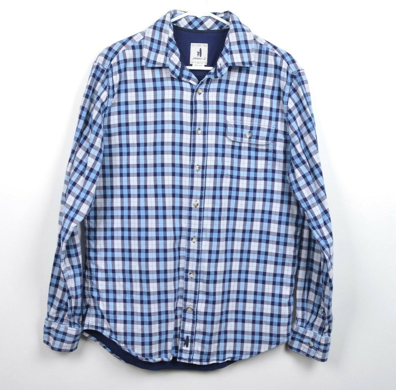 Johnnie-O Men's Sz Medium Blue White Plaid Surfer Long Sleeve Flannel Shirt