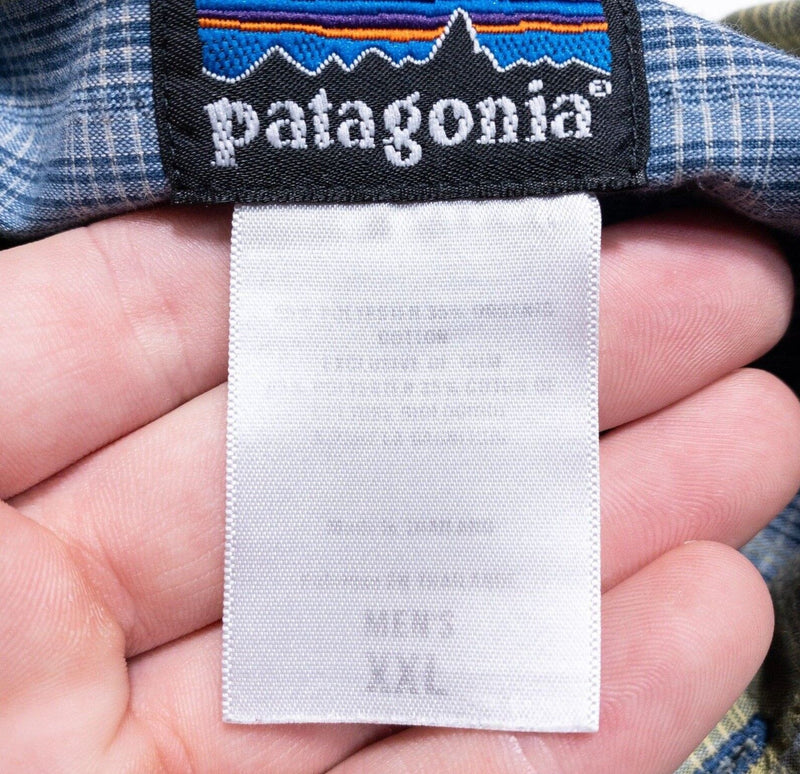 Patagonia Puckerware Shirt 2XL Men's Blue Green Striped Short Sleeve Vintage 90s