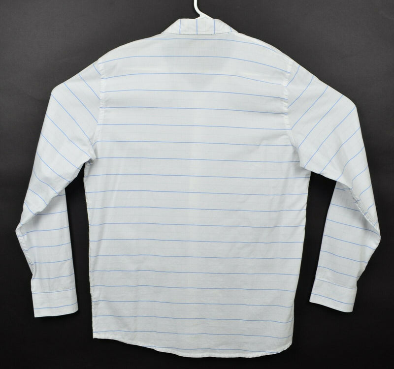 Travis Mathew Men's Sz XL White Blue Striped Button-Front Casual Shirt