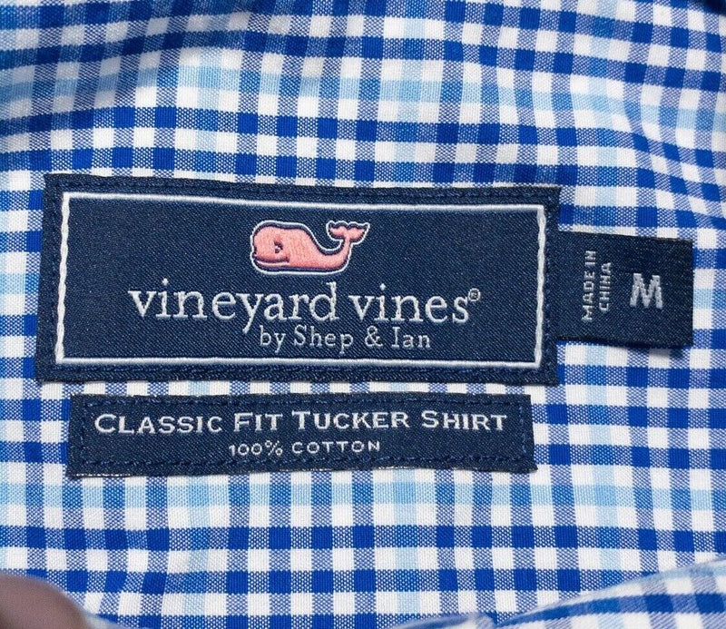 Vineyard Vines Tucker Shirt Medium Classic Fit Men's Blue Check Preppy Whale