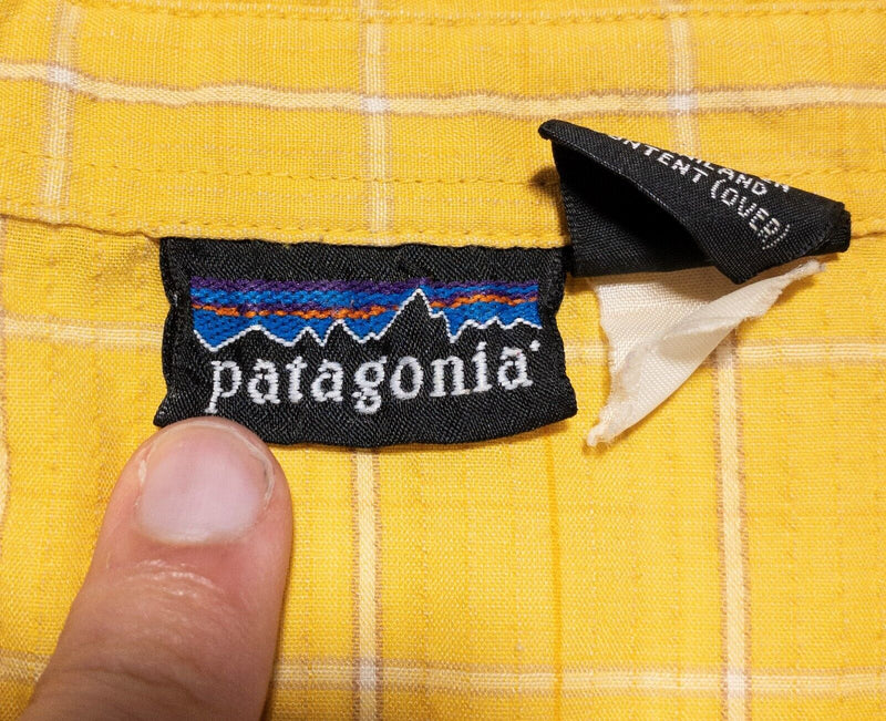 Patagonia Seersucker Shirt Large Men's Yellow Plaid A/C Hot Weather Short Sleeve