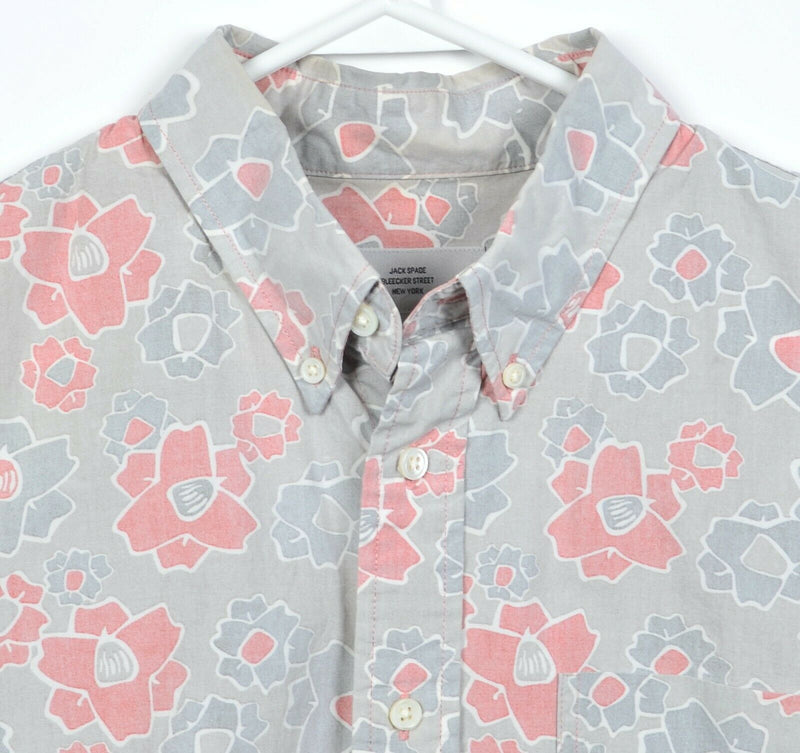Jack Spade New York Men's Large Floral Gray Red Short Sleeve Button-Down Shirt