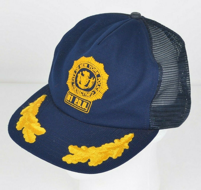 Vtg NYPD Detective Men Blue Gold Leaf New York Police Snapback Mesh Trucker Hat