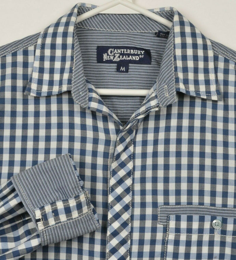 Canterbury of New Zealand Men's Medium Blue Plaid Check Flip Cuff Casual Shirt