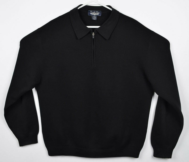 Straight Down Men's Large Silk Blend 1/4 Zip Solid Black Pullover Golf Sweater