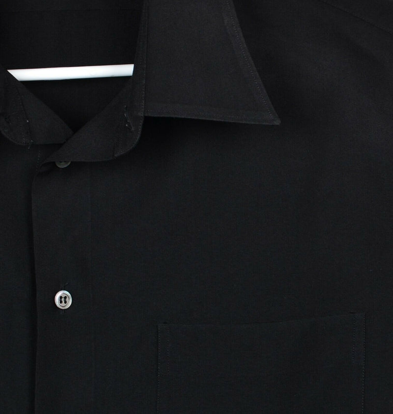 Armani Collezioni Men's XL Polyester Solid Black Polyester Button-Front Shirt