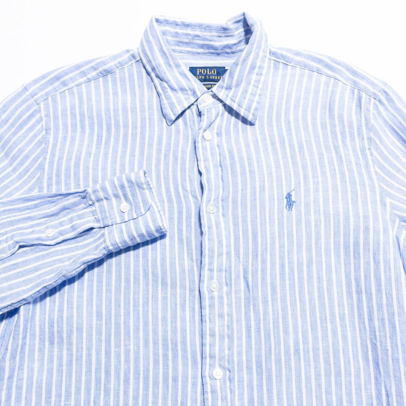 Polo Ralph Lauren Linen Shirt Men's XS Button-Up Light Blue Striped Preppy