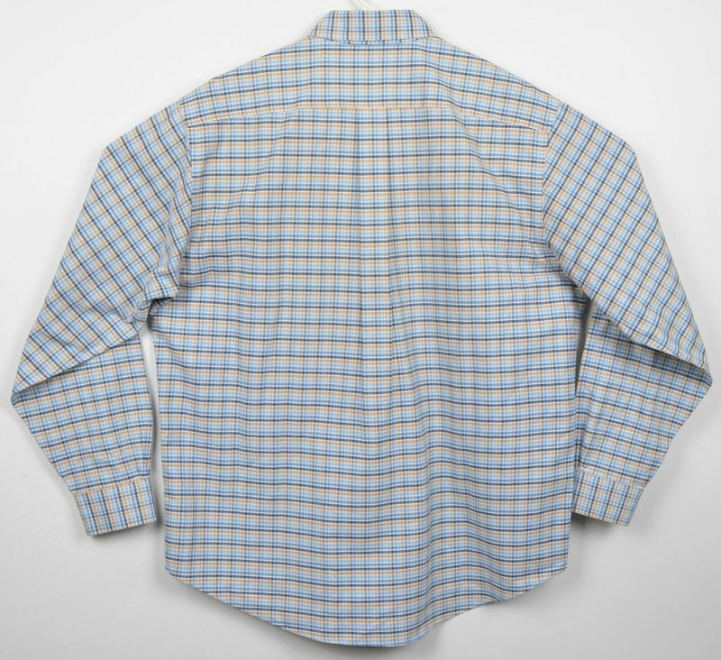 Brooks Brothers Men's Large Blue Yellow Check Non-Iron Logo Button-Down Shirt