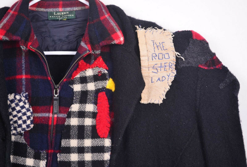Handmade Rooster Lady Hobo Clown Oversized Wool Blend Plaid Rags Jacket