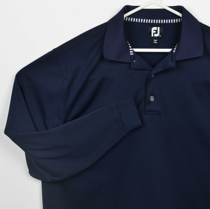 FootJoy Men's Large Solid Navy Blue FJ Golf Wicking Long Sleeve Polo Shirt