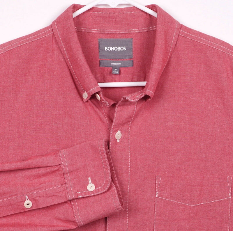 Bonobos Men's Sz XL Standard Fit Chambray Red Long Sleeve Button-Down Shirt