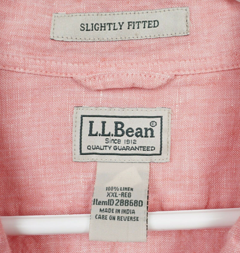 L.L. Bean Men's 2XL Solid Pink 100% Linen Beach Boho Button-Front Shirt