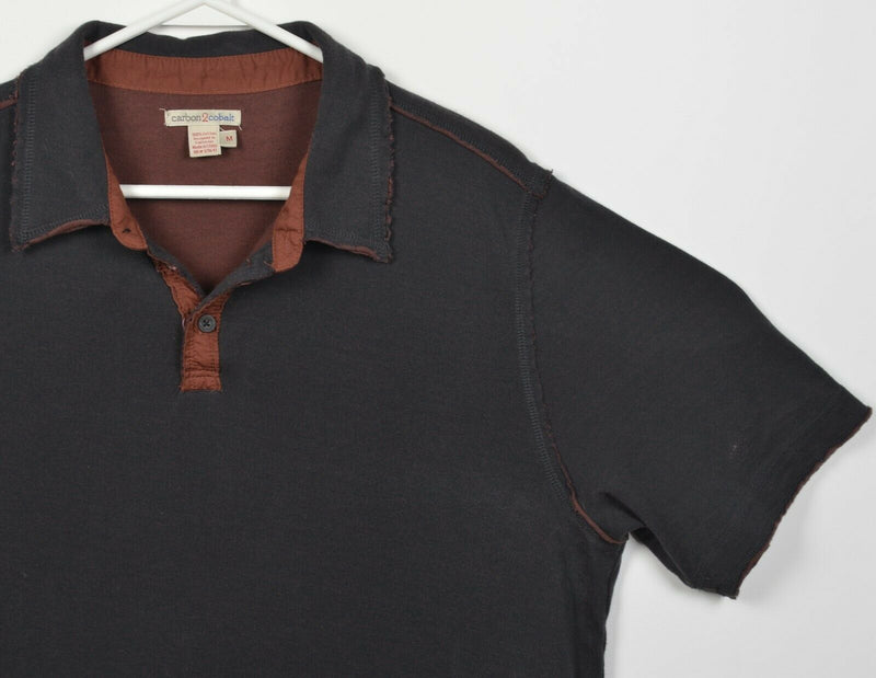 Carbon 2 Cobalt Men's Medium Black Orange Distressed Short Sleeve Polo Shirt