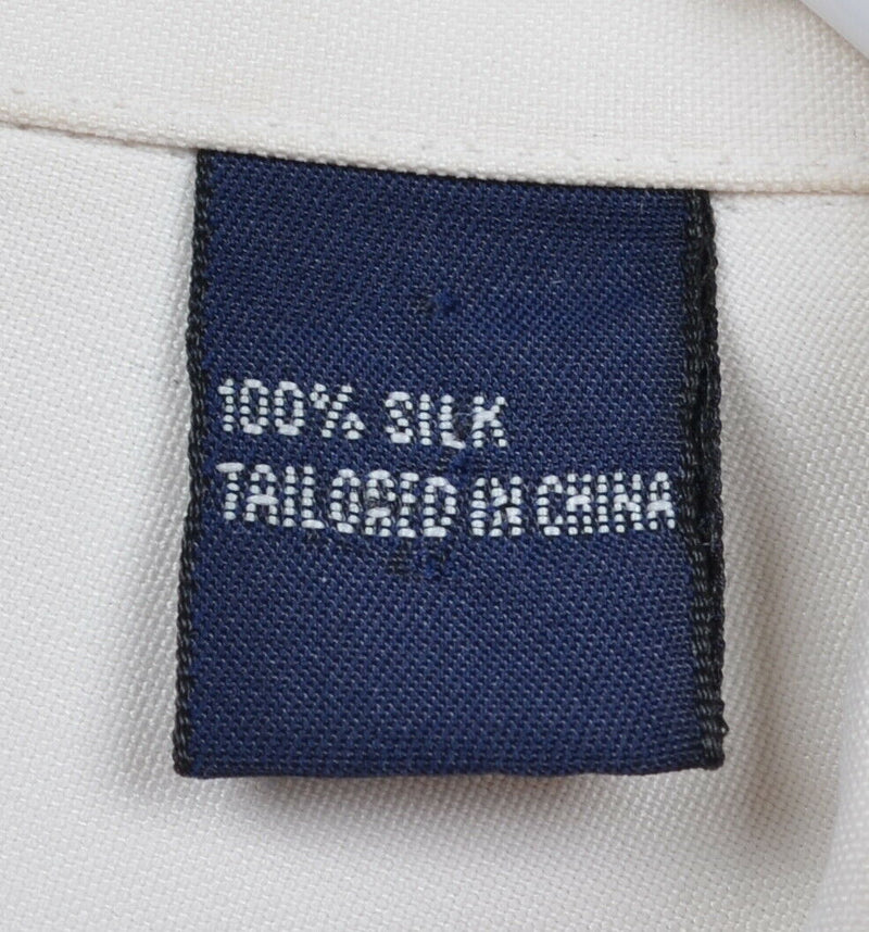 Nat Nast Men's Sz Large 100% Silk Off-White Tan Striped Hawaiian Aloha Shirt