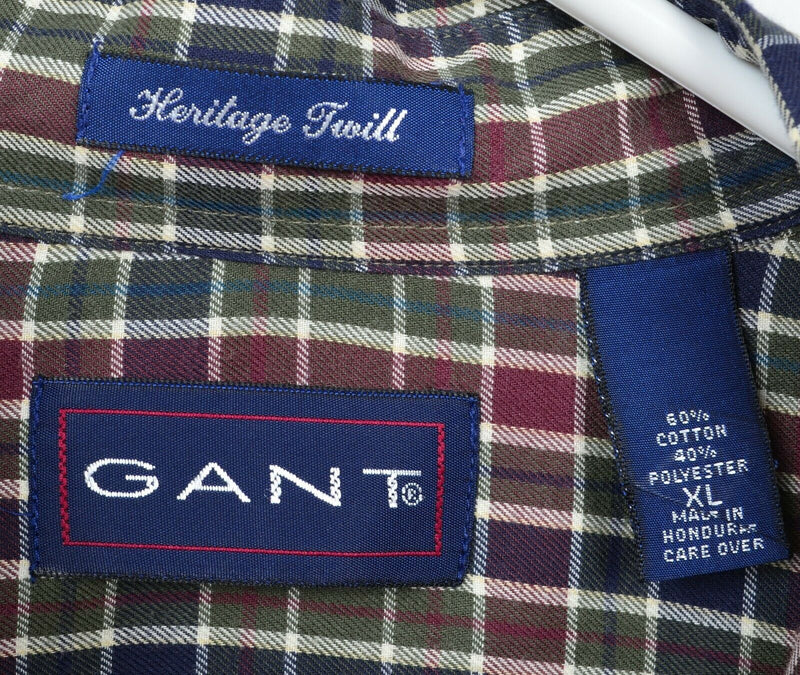 GANT Men's XL Green Red Blue Plaid Heritage Twill Cotton Blend Button-Down Shirt