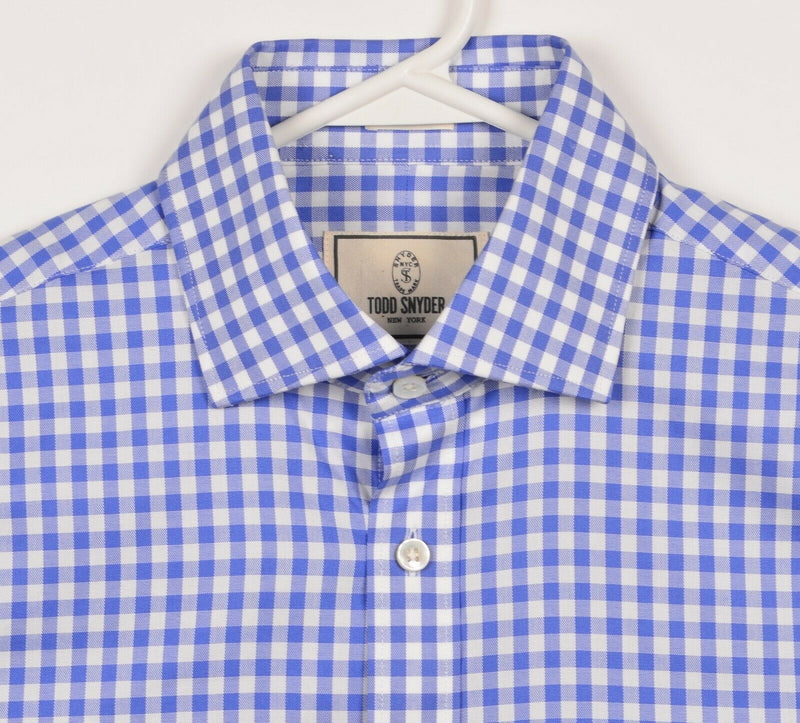 Todd Snyder Men's 15.5 34/35 (Medium) Blue Gingham Check Button-Front Shirt