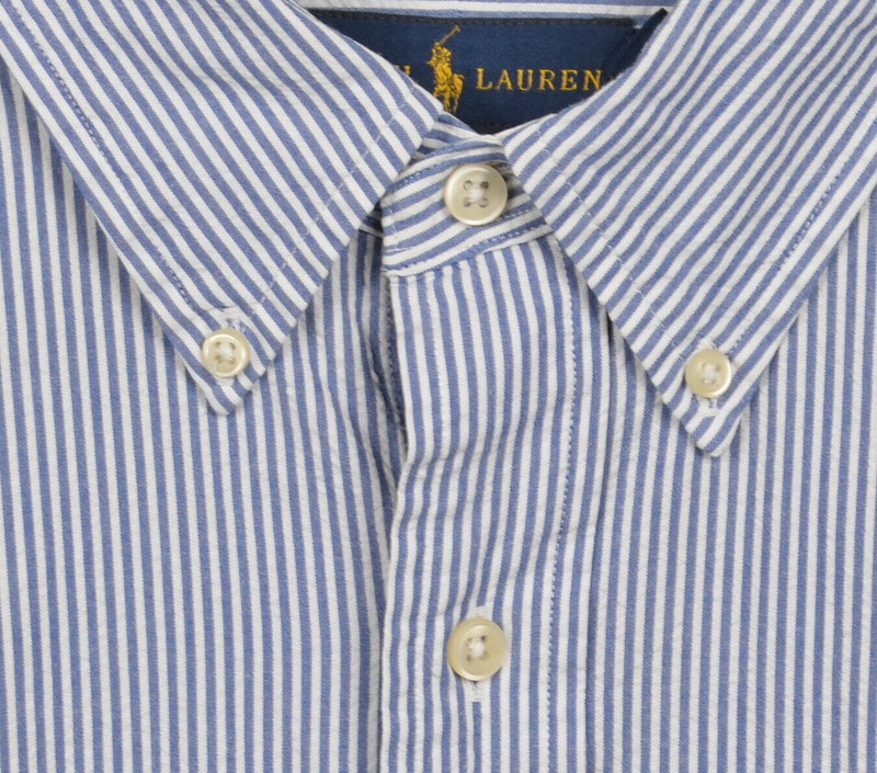 Polo Ralph Lauren Men's 2XLT Seersucker Blue White Striped Button-Down Shirt