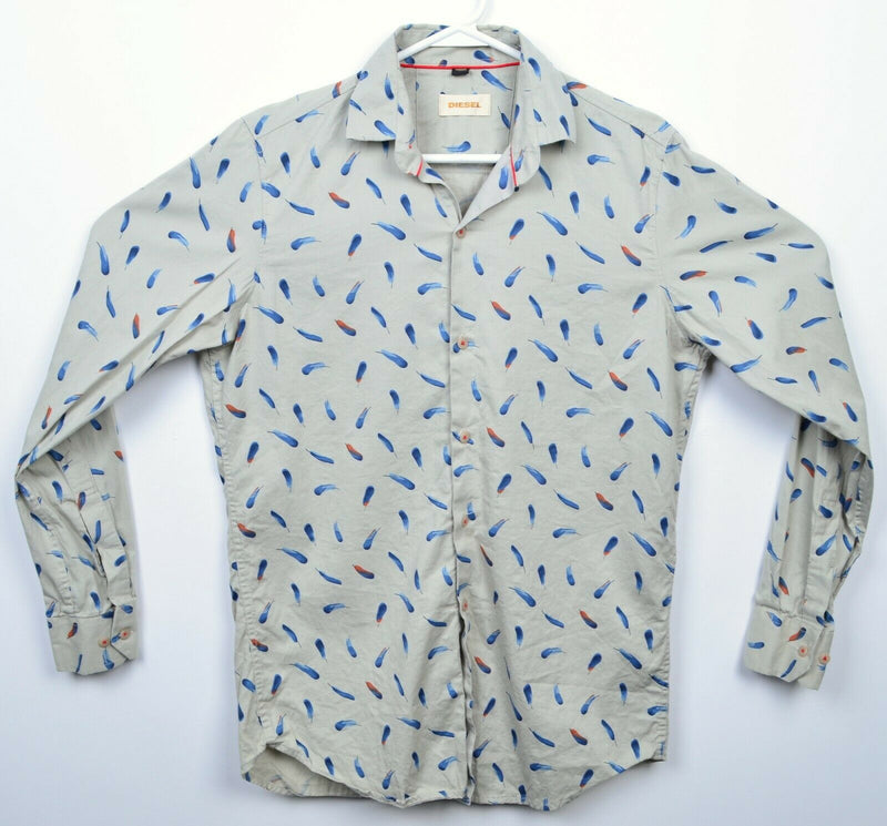 Diesel Men's Medium Gray Floral Leaf Long Sleeve Button-Front Shirt