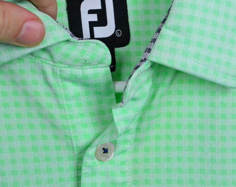 FootJoy Men's Sz Large Lime Green Micro-Check FJ Performance Golf Polo Shirt