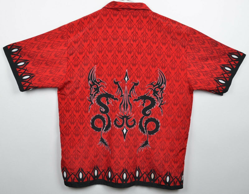 Vtg 90s Sapphire Lounge Men's Sz 2XL Red Dragon Tribal Polyester Y2K Camp Shirt