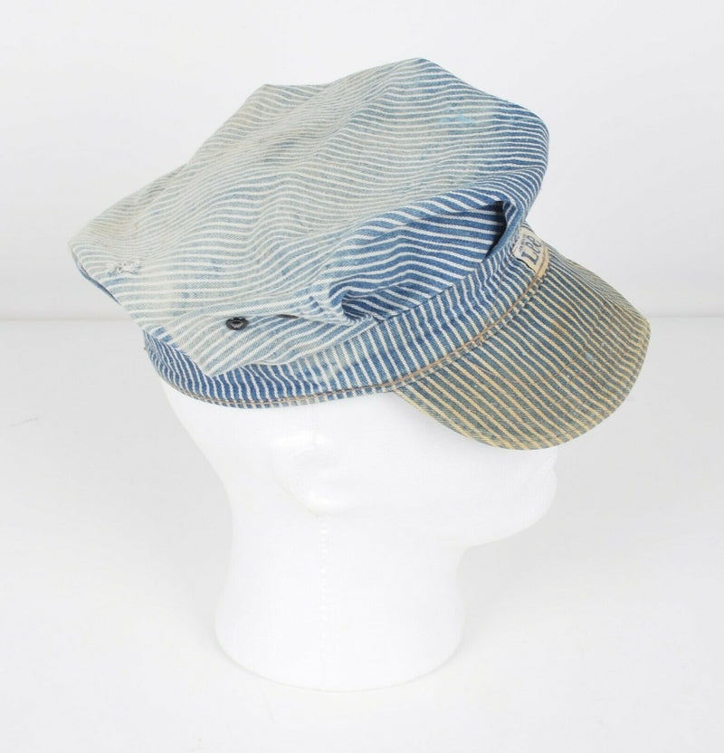Vtg 40s Lee Sanforized Hickory Stripe Union Made Distressed Railroad Hat
