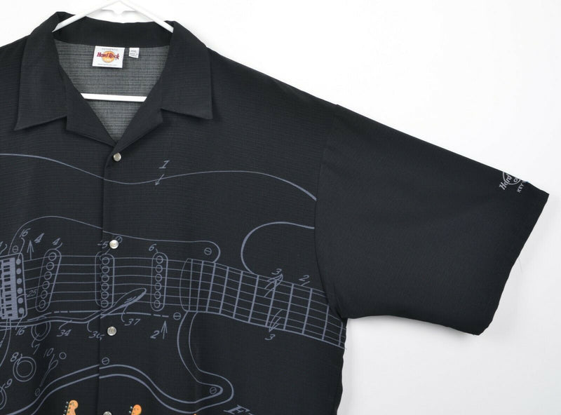 Hard Rock Cafe Men's Sz 2XL Guitar Graphic Polyester Hawaiian Camp Shirt