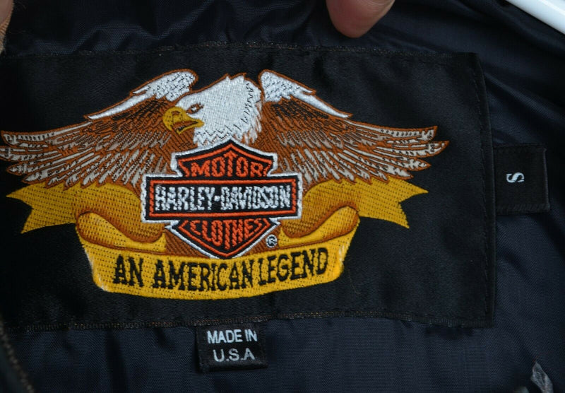 Vtg 80s Harley-Davidson Men's Sz Small Black Orange Striped Nylon Racing Jacket